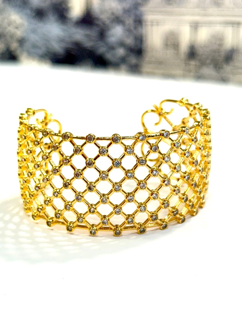 nOir Replay Gold Crystal Lattice Cuff Bracelet NWT